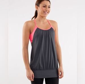 Lululemon No Limit Tank Top *Built-In Bra - Coal Gray / Flash Hot Pink - Size 8